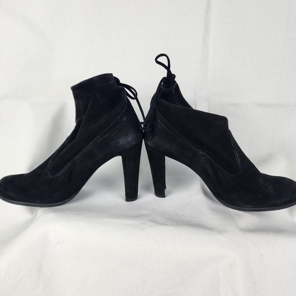 Stuart Weitzman Lofty Lace Up Black Suede Block Heels Ankle Boots Size 8 - Picture 4 of 10